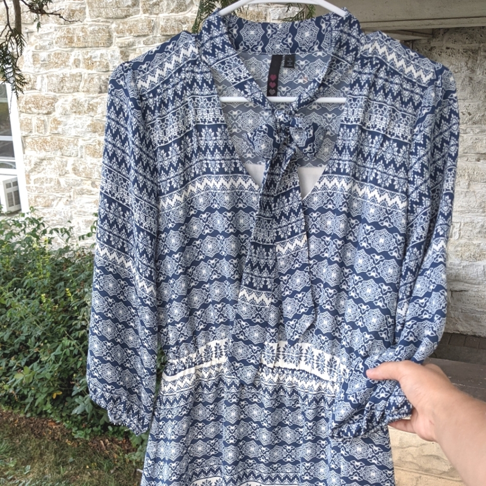 Indian Indigo and White Pussybow Dress